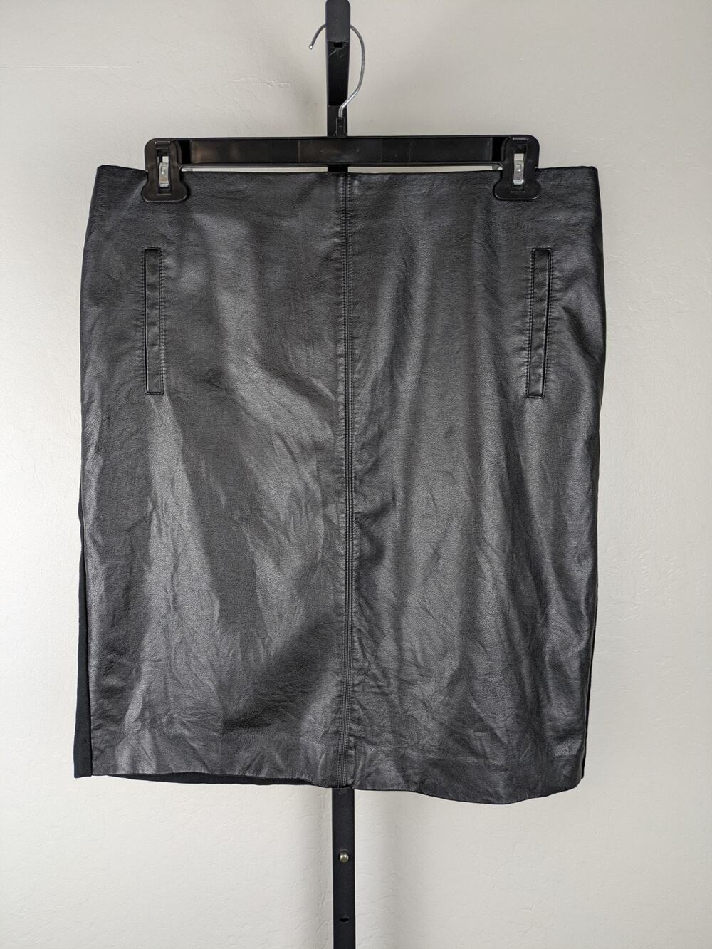 Chico's Large Black Faux Leather and Knit Pencil Skirt